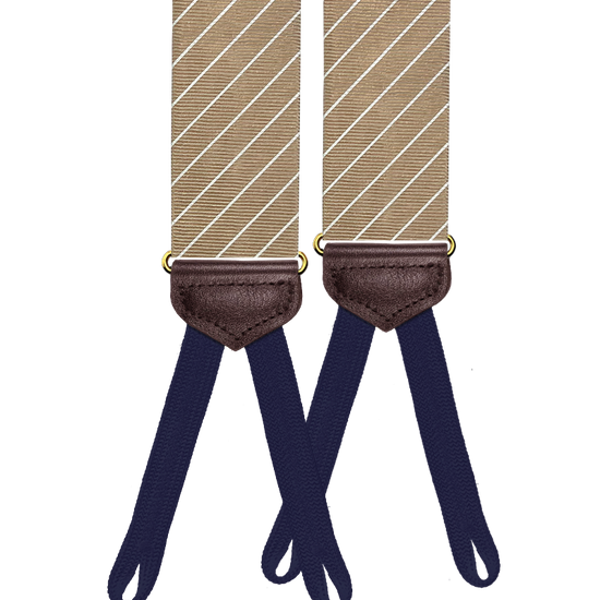 Limited Edition<br>Pinson Stripe Khaki Suspenders - KK & Jay Supply Co.