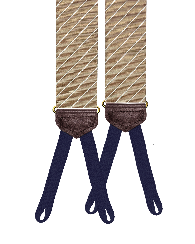 Limited Edition<br>Pinson Stripe Khaki Suspenders - KK & Jay Supply Co.