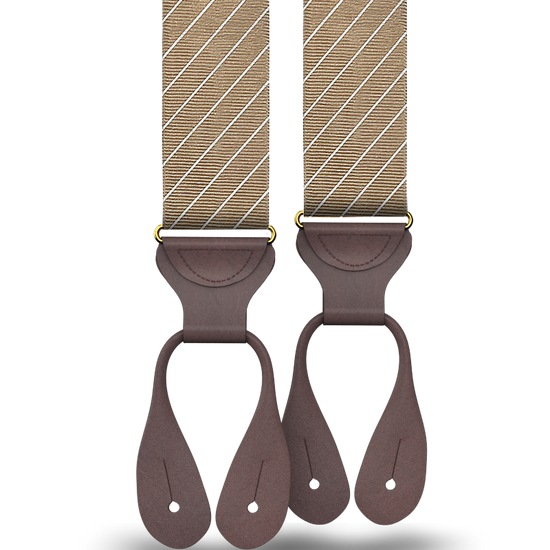 Limited Edition<br>Pinson Stripe Khaki Suspenders - KK & Jay Supply Co.