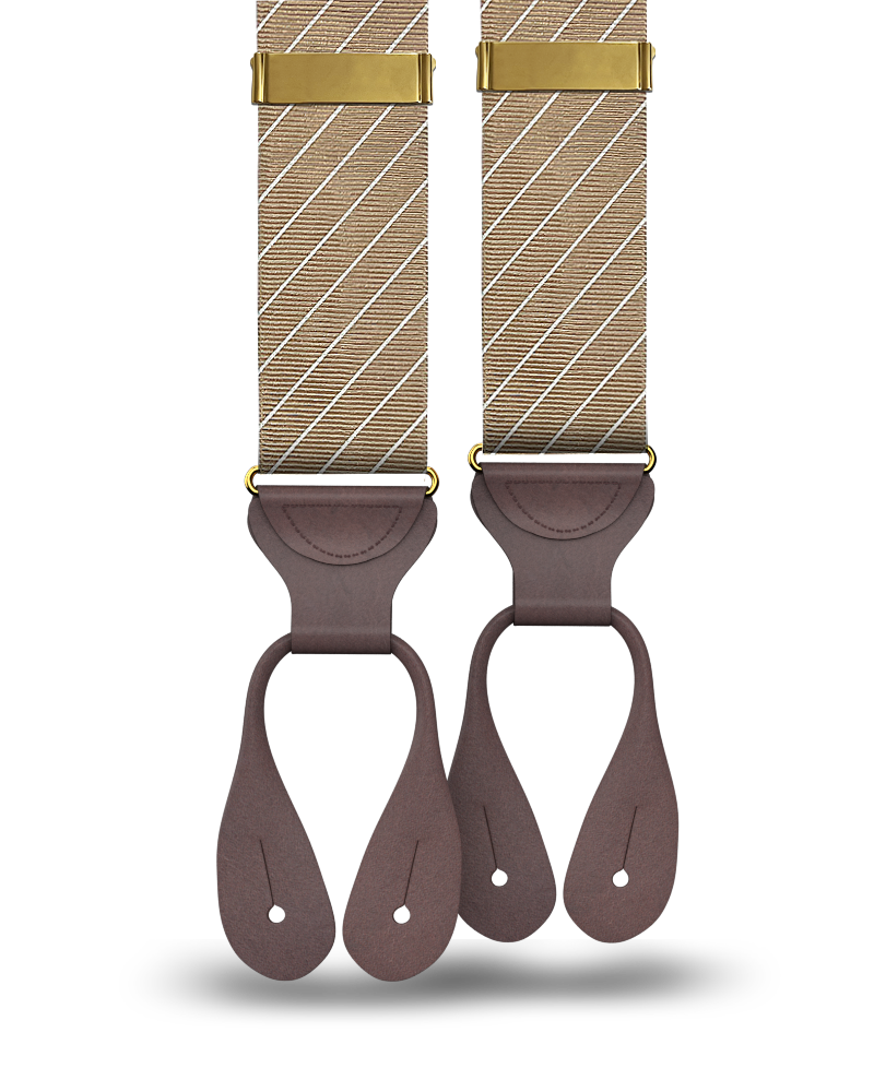 Limited Edition<br>Pinson Stripe Khaki Suspenders - KK & Jay Supply Co.