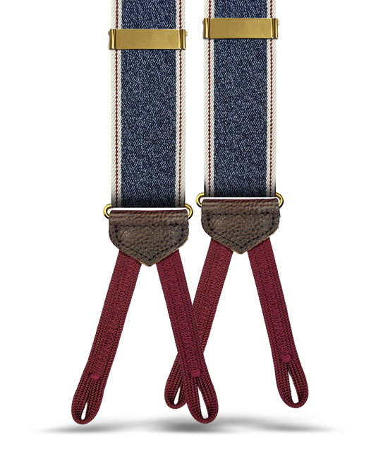 Putnum Denim Striped Suspenders - Blue