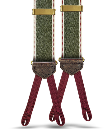 Putnum Denim Striped Suspenders - Olive Green