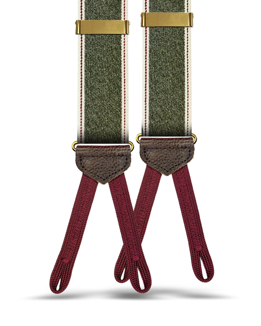 Putnum Denim Striped Suspenders - Olive Green