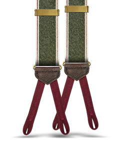 Putnum Denim Striped Suspenders - Olive Green