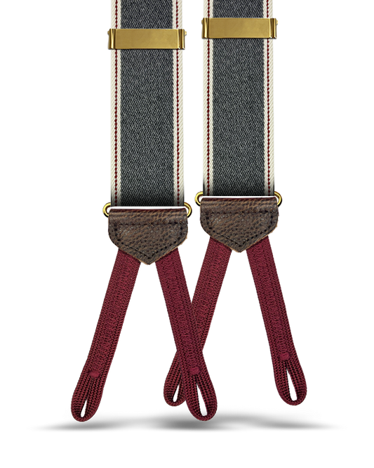 Putnum Denim Striped Suspenders - Grey