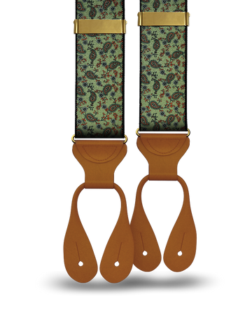 Spruce Paisley Suspenders - Olive Green
