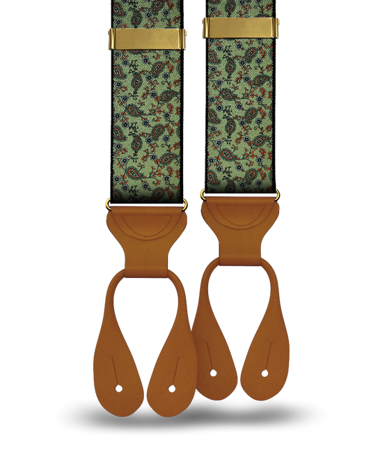 Spruce Paisley Suspenders - Olive Green