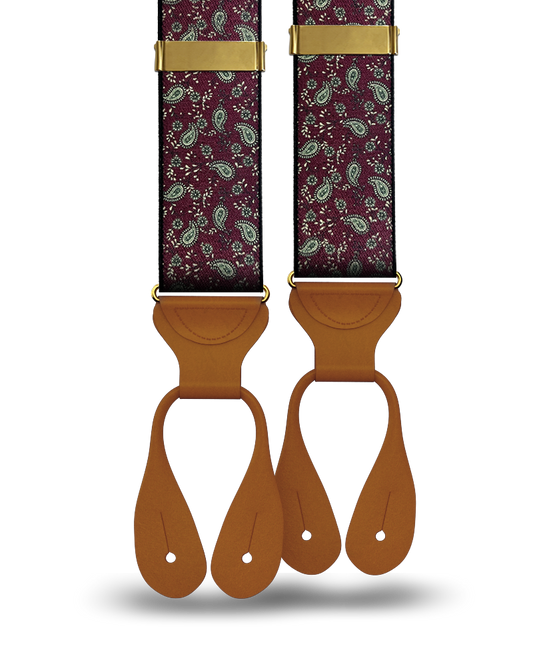 Spruce Paisley Suspenders - Maroon
