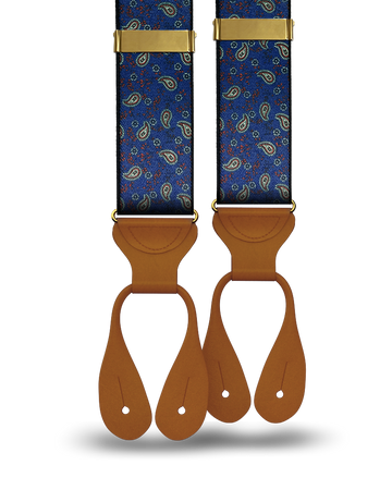 Spruce Paisley Suspenders - Navy