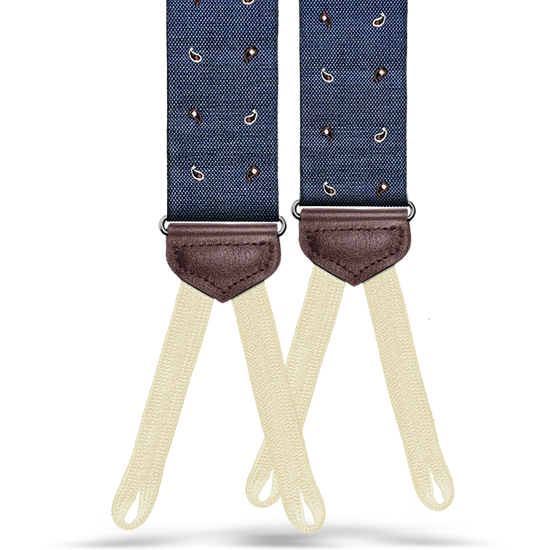 Limited Edition<br>Wadhams Paisley Spot Silk Suspenders - Navy - KK & Jay Supply Co.