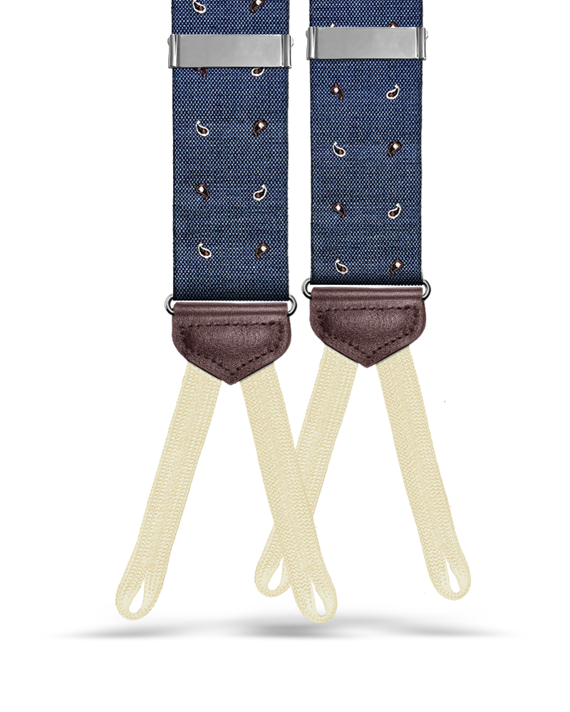 Limited Edition<br>Wadhams Paisley Spot Silk Suspenders - Navy - KK & Jay Supply Co.
