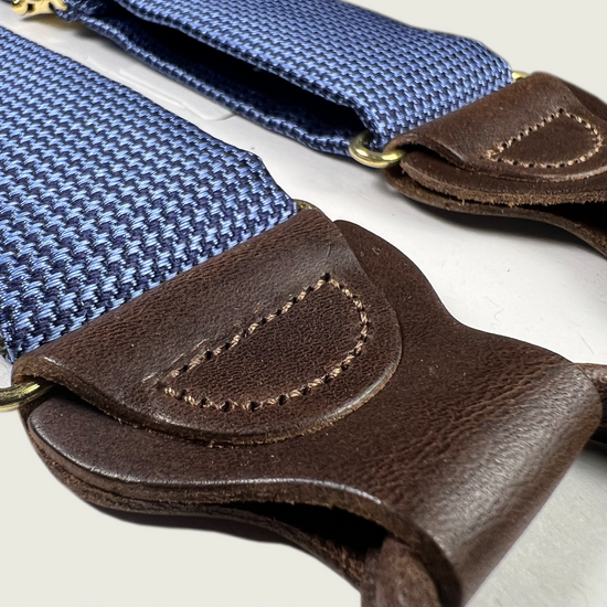 Fowler Puppytooth Silk Suspenders - Blue - KK & Jay Supply Co.