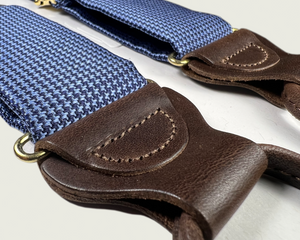 Fowler Puppytooth Silk Suspenders - Blue - KK & Jay Supply Co.