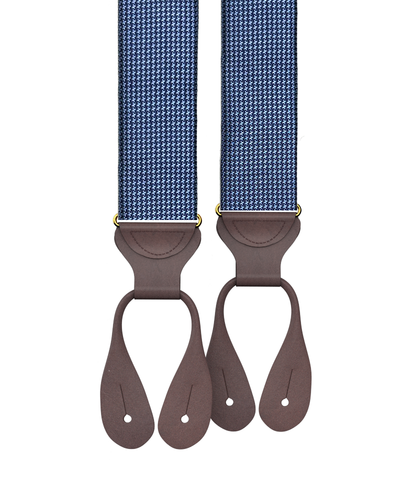 Fowler Puppytooth Silk Suspenders - Blue - KK & Jay Supply Co.
