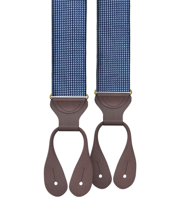 Fowler Puppytooth Silk Suspenders - Blue - KK & Jay Supply Co.