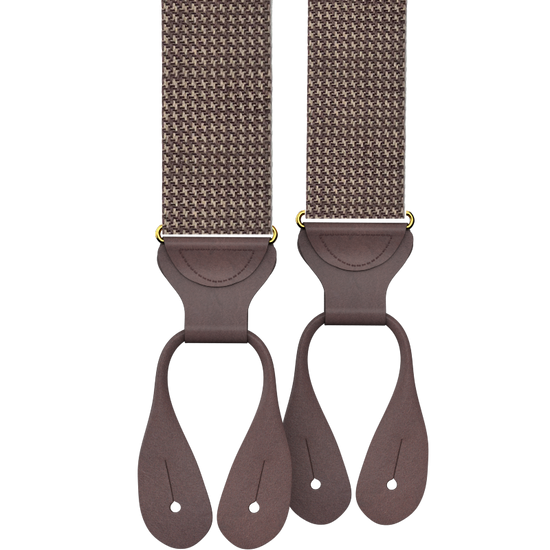 Fowler Puppytooth Silk Suspenders - Brown - KK & Jay Supply Co.