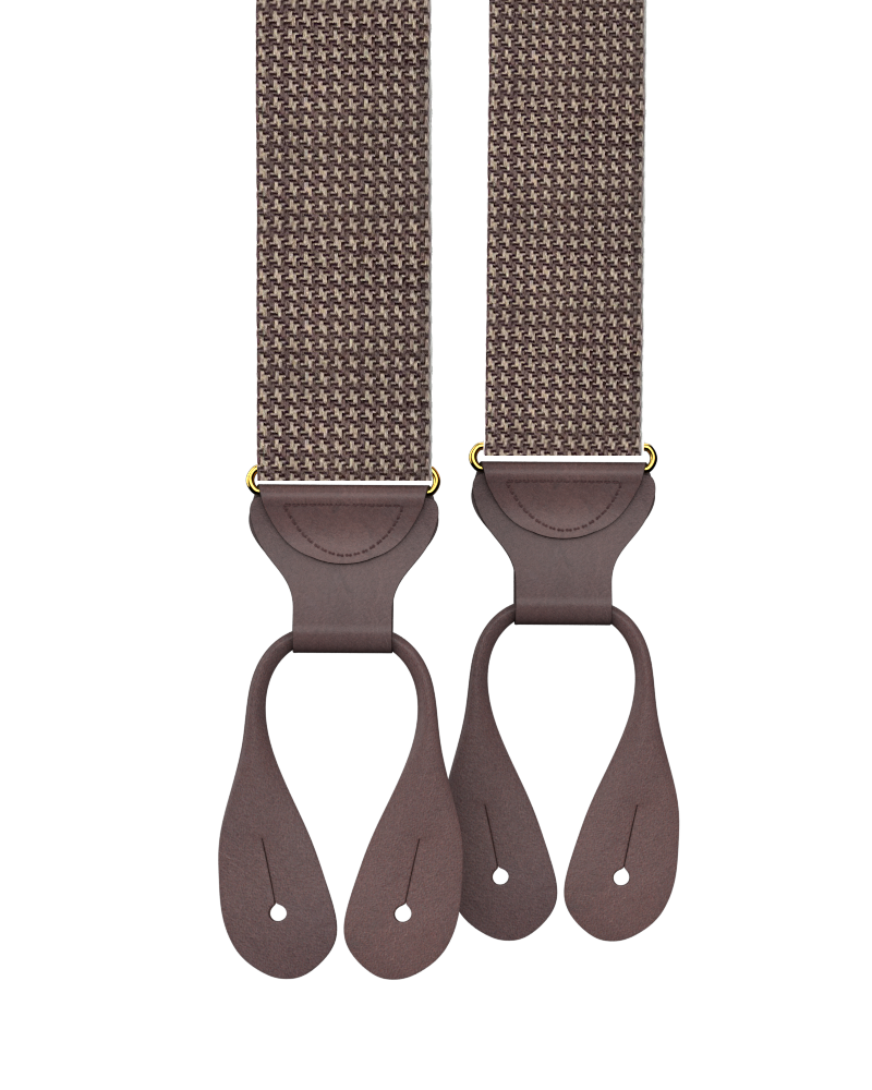 Fowler Puppytooth Silk Suspenders - Brown - KK & Jay Supply Co.