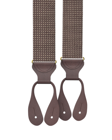 Fowler Puppytooth Silk Suspenders - Brown - KK & Jay Supply Co.