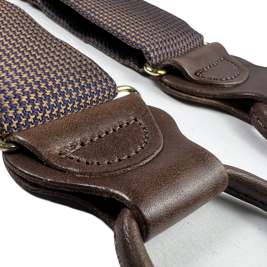Fowler Puppytooth Silk Suspenders - Navy/Tan - KK & Jay Supply Co.