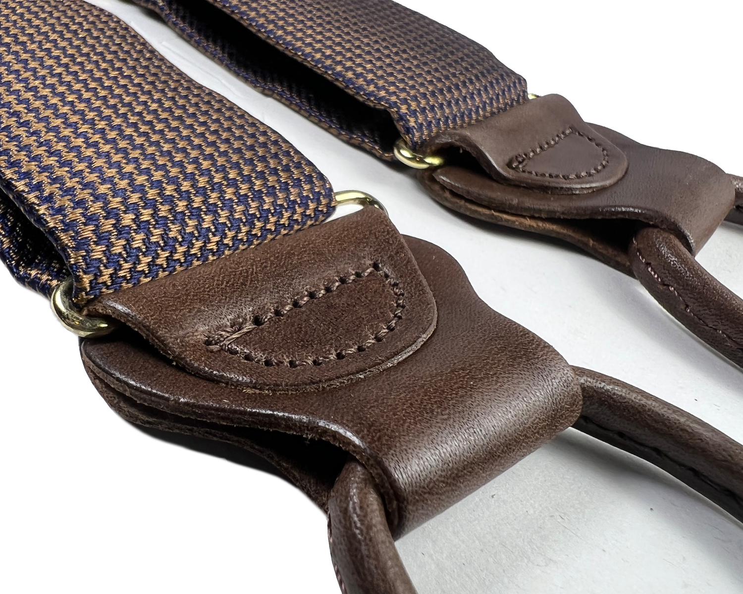 Fowler Puppytooth Silk Suspenders - Navy/Tan - KK & Jay Supply Co.