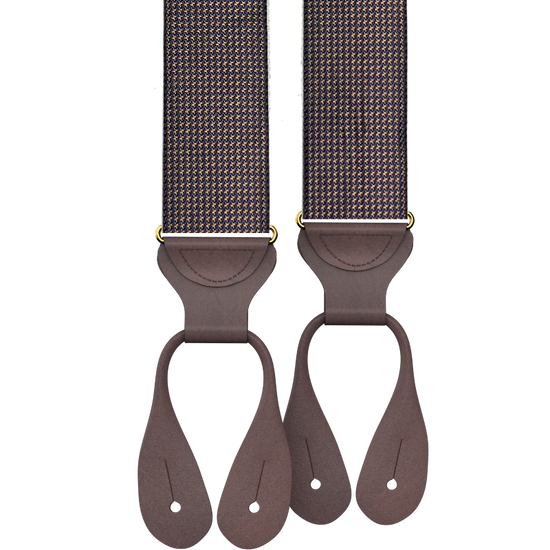 Fowler Puppytooth Silk Suspenders - Navy/Tan - KK & Jay Supply Co.