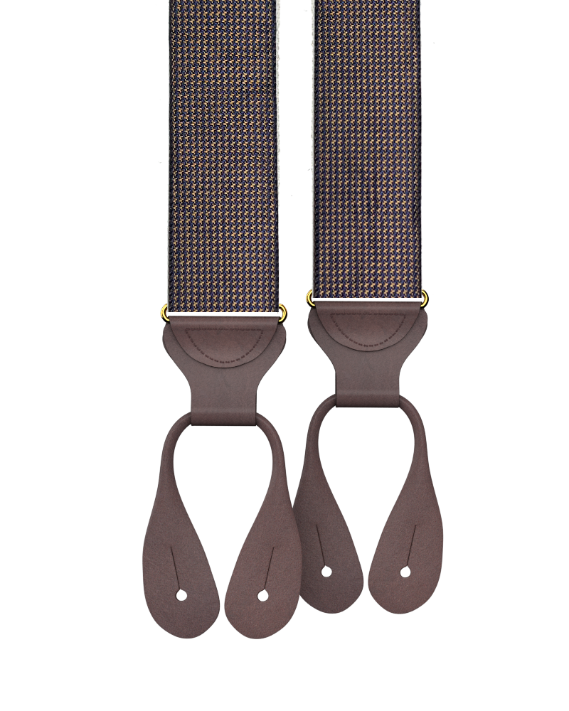 Fowler Puppytooth Silk Suspenders - Navy/Tan - KK & Jay Supply Co.