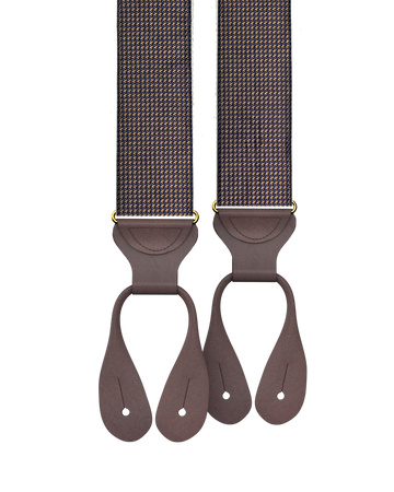 Fowler Puppytooth Silk Suspenders - Navy/Tan - KK & Jay Supply Co.