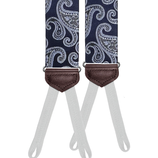 Limited Edition<br>Charlotte Navy Paisley Silk Suspenders - KK & Jay Supply Co.