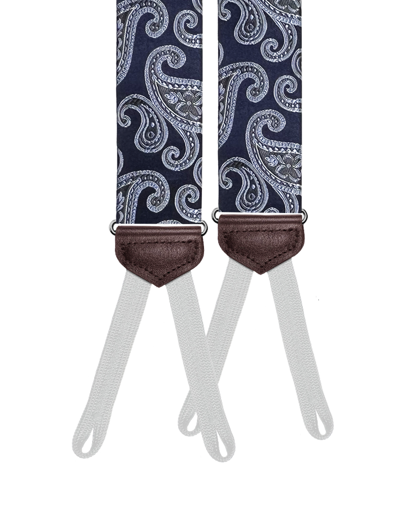 Limited Edition<br>Charlotte Navy Paisley Silk Suspenders - KK & Jay Supply Co.