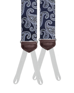 Limited Edition<br>Charlotte Navy Paisley Silk Suspenders - KK & Jay Supply Co.