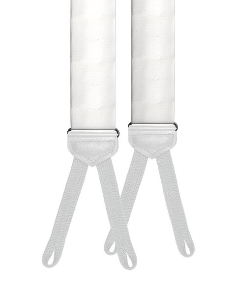White Ike Behar Silk Button Suspenders with Braided Ends - Tuxedos